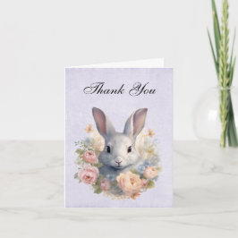 Cartão De Agradecimento Coelho Rodeado por Flores Pastel Cute