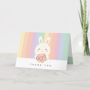 Cartão De Agradecimento Coelho Some Bunny Fofo com Flores Arco-íris