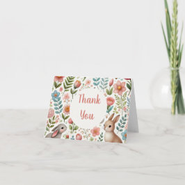 Cartão De Agradecimento Coelhos e Flores Obrigado