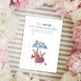 Cartão De Agradecimento Coelhos e Papa-moscas Dia das Mães da Filha