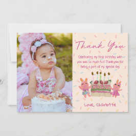 Cartão De Agradecimento Coelhos Fofos de Morango | Foto de Aniversário Ros