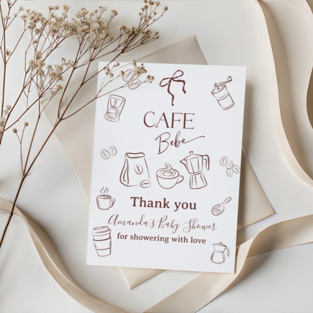 Cartão De Agradecimento Coffee Theme Cafe Bebe Brewing Bow Baby Shower (Criador carregado)