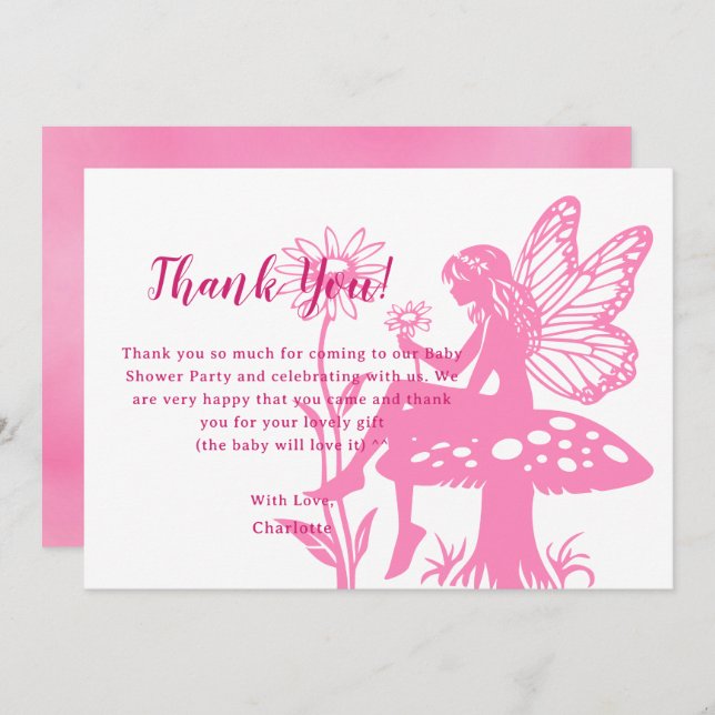 Cartão De Agradecimento Cogumelo e Chá de fraldas de flores, de fada branc (Frente/Verso)