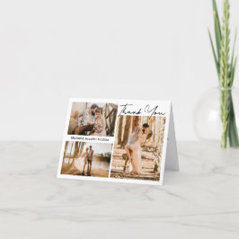 Cartão De Agradecimento colagem de 3 fotos de casamento estiloso com letra