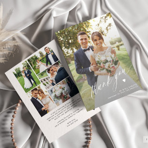 Cartão De Agradecimento Colagem de 6 fotos de casamento com caligrafia mod