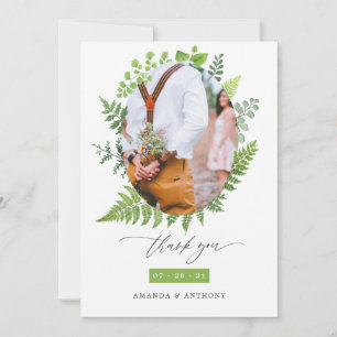 Cartão De Agradecimento Colagem de Casamento Floresta Vegetação Verde