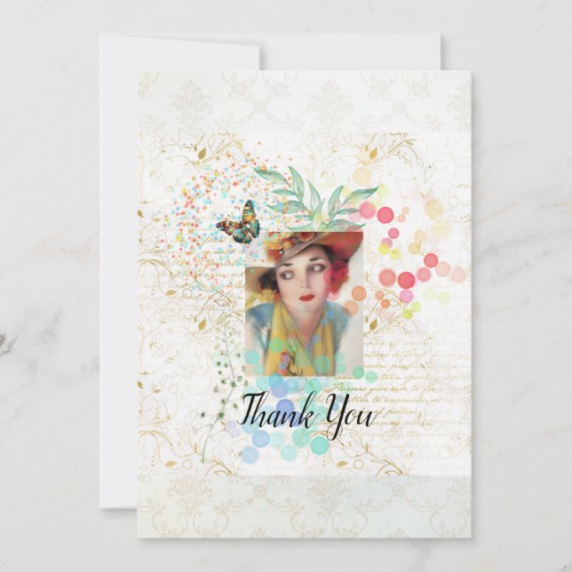 Cartão De Agradecimento Colagem de Cowgirl no estilo Art Deco. (Frente)