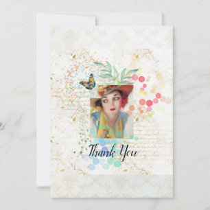 Cartão De Agradecimento Colagem de Cowgirl no estilo Art Deco.