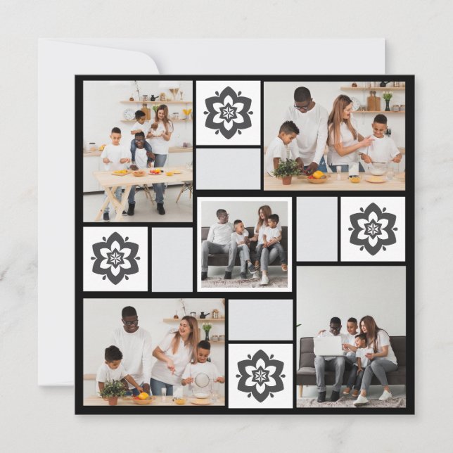 Cartão De Agradecimento Colagem de Fotografias com design Floral 5 (Frente)
