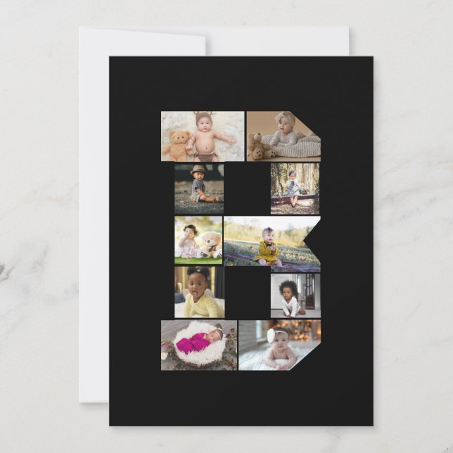 Cartão De Agradecimento Colagem de Fotografias com design Letra B (Frente)