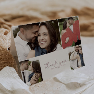 Cartão De Agradecimento Colagem de Fotografias com Script Moderno de Rosa