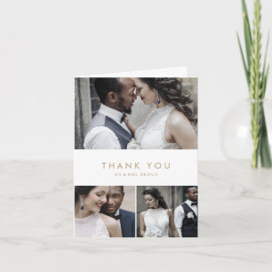 Cartão De Agradecimento Colagem de Fotografias com Tipografia Dourada Chic