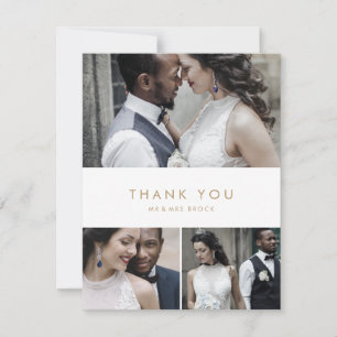 Cartão De Agradecimento Colagem de Fotografias com Tipografia Dourada Chic