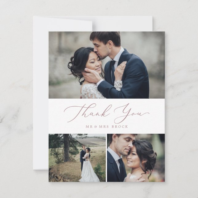 Cartão De Agradecimento Colagem de Fotografias Delicate Rosa Dourado Calli (Frente)