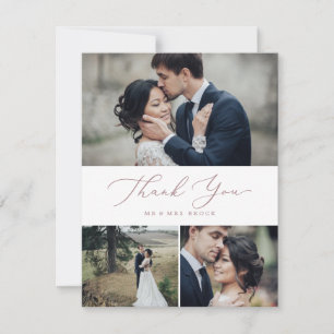 Cartão De Agradecimento Colagem de Fotografias Delicate Rosa Dourado Calli