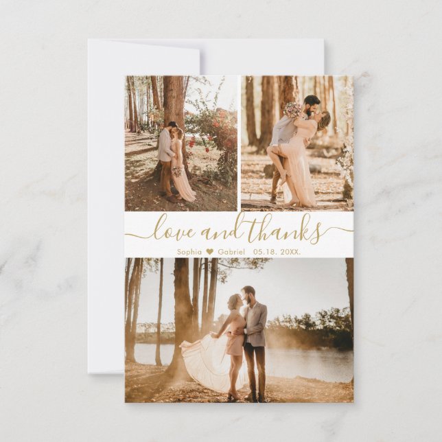Cartão De Agradecimento Colagem de Fotografias do Elegant Script Wedding 3 (Frente)