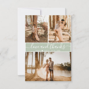 Cartão De Agradecimento Colagem de Fotografias do Elegante Sage Green Wedd