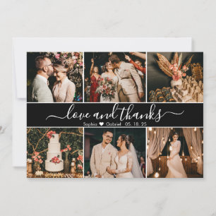 Cartão De Agradecimento Colagem de Fotografias Elegante Preta e Branca 6
