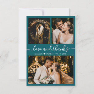 Cartão De Agradecimento Colagem de Fotos Azul Esmeralda com Rótulo de Agra