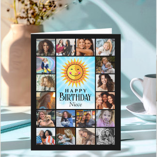 Cartão De Agradecimento Colagem de Fotos Azul Niece Yellow