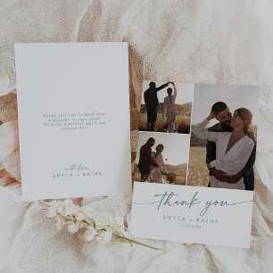 Cartão De Agradecimento Colagem de Fotos Boho Chic Teal e White Weding