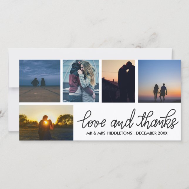 Cartão De Agradecimento Colagem de Fotos Cinco do Script de Casamento de A (Frente)