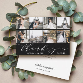 Cartão De Agradecimento Colagem de Fotos com Letra Mão Preta