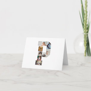 Cartão De Agradecimento Colagem de Fotos com Letra P em Preto e Branco