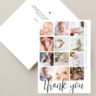Cartão De Agradecimento Colagem de Fotos de Aniversário de 12 Fotos com Le