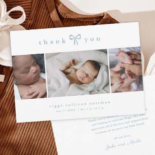 Cartão De Agradecimento Colagem de Fotos de Bebê Menino com Laço Simples