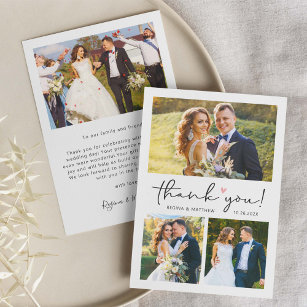 Cartão De Agradecimento Colagem de Fotos de Casamento Cardíaco com Amor Mo