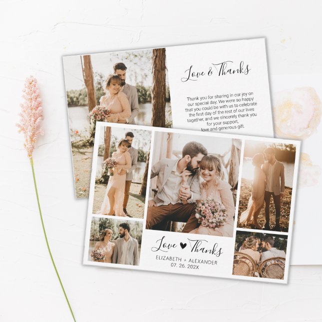 Cartão De Agradecimento Colagem de Fotos de Casamento Cardíaco de Amor e O (Criador carregado)