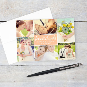 Cartão De Agradecimento Colagem de Fotos de Casamento com Amor e Agradecim