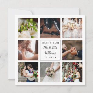 Cartão De Agradecimento Colagem de Fotos de Casamento com Letra Elegante M