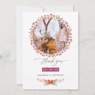 Cartão De Agradecimento Colagem de Fotos de Casamento de Aquarelle Wildflo