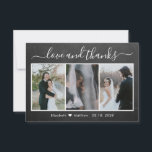 Cartão De Agradecimento Colagem de Fotos de Casamento de Caligrafia<br><div class="desc">Russo, País, Cartões de agradecimentos De Colagem Foto De Casamento De Chalkboard Com Mão. modelo de cartões de agradecimentos de casamento com três (3) colagens de fotos na frente e uma foto na parte traseira. Com o texto "Amor e obrigados" em uma letra esmerada escrita tipográfica escrita escrita em branco...</div>