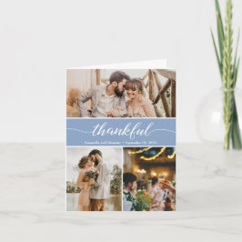 Cartão De Agradecimento Colagem de Fotos de Casamento de Graças Dusty Blue