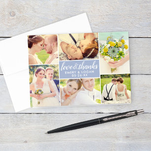 Cartão De Agradecimento Colagem de Fotos de Casamento de Obrigados e Amor