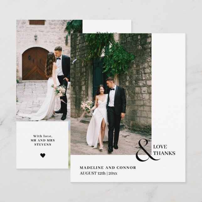 Cartão De Agradecimento Colagem de Fotos de Casamento de Obrigados e Amor  (Frente/Verso)