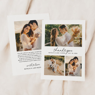 Cartão De Agradecimento Colagem de Fotos de Casamento de Script de Coração