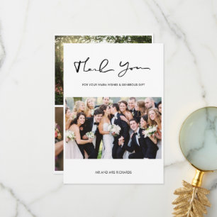 Cartão De Agradecimento Colagem de Fotos de Casamento de Script Moderno Ob