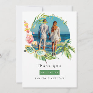 Cartão De Agradecimento Colagem de Fotos de Casamento de Verão