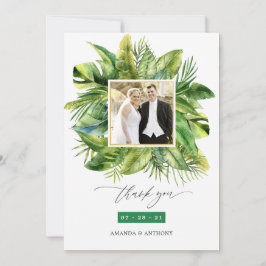 Cartão De Agradecimento Colagem de Fotos de Casamento de Verão Tropical na