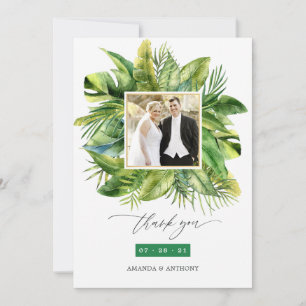 Cartão De Agradecimento Colagem de Fotos de Casamento de Verão Tropical na