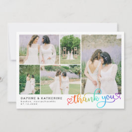 Cartão De Agradecimento Colagem de Fotos de Casamento do Rainbow Script Ob