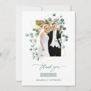 Cartão De Agradecimento Colagem de Fotos de Casamento Geométrico da Flores