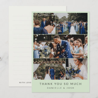 Cartão De Agradecimento Colagem de Fotos de Casamento Limpa Verde Claro Ob
