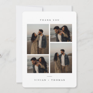 Cartão De Agradecimento Colagem de Fotos de Casamento Minimalista Clássico