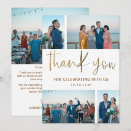 Cartão De Agradecimento Colagem de Fotos de Casamento Minimalista Moderno