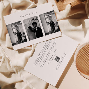 Cartão De Agradecimento Colagem de Fotos de Casamento Moderna Clássica com
